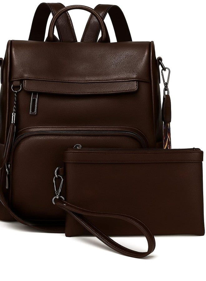 Fabcraft Anti-Theft Backpack & Purse for Women | Multipurpose Travel Bag | Durable Combo Pack | Shoulder Bag for Women and Girls | College Bag for Girls | PU Leather Backpack With Pouch (Dark Brown) - Image 5